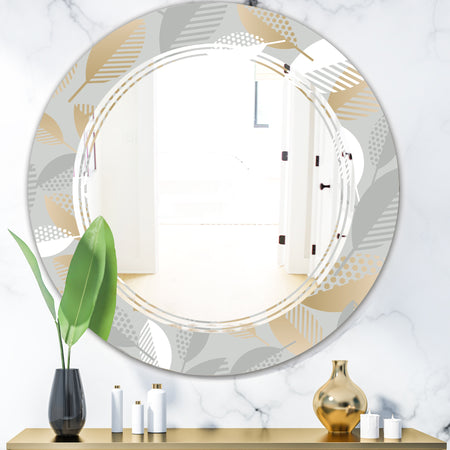 Luxury geometric fall leaves pattern - Modern Round or Oval Wall Mirror - Triple C
