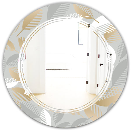Luxury geometric fall leaves pattern - Modern Round or Oval Wall Mirror - Triple C