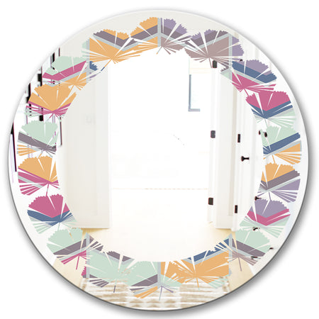 Abstract Retro Geometrical Design X - Modern Round or Oval Wall Mirror - Leaves
