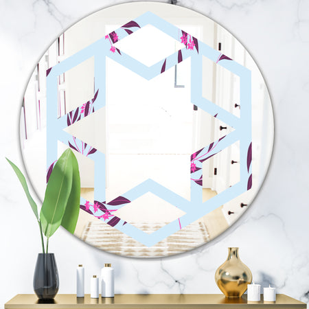 Bright Eucalyptus Floral Pattern I - Cottage Round or Oval Wall Mirror - Hexagon Star