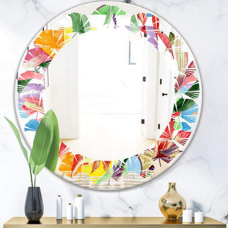 Retro Floral Botanical I - Cottage Round or Oval Wall Mirror - Leaves
