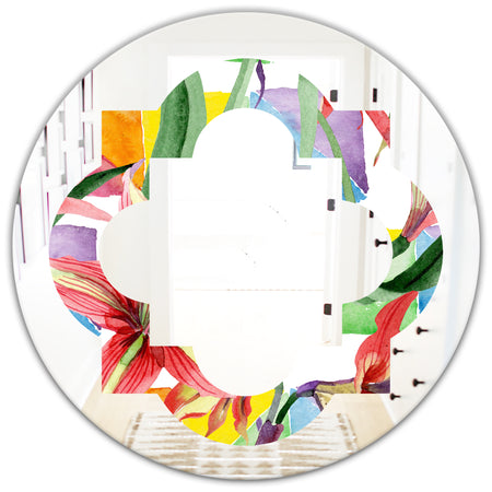 Retro Floral Botanical I - Cottage Round or Oval Wall Mirror - Quatrefoil