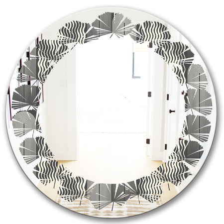 Mimimal Black and White Design II - Modern Round or Oval Wall Mirror - Leaves