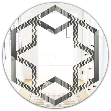 Mimimal Black and White Design II - Modern Round or Oval Wall Mirror - Hexagon Star