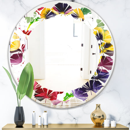 Floral Botanical Retro VIII - Modern Round or Oval Wall Mirror - Leaves