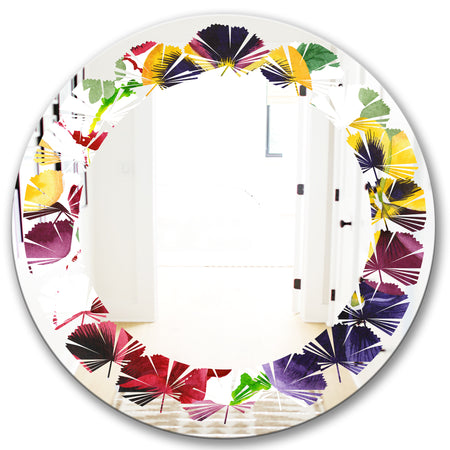 Floral Botanical Retro VIII - Modern Round or Oval Wall Mirror - Leaves