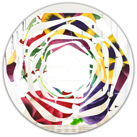 Floral Botanical Retro VIII - Modern Round or Oval Wall Mirror - Whirl