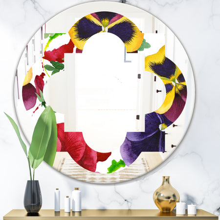 Floral Botanical Retro VIII - Modern Round or Oval Wall Mirror - Quatrefoil