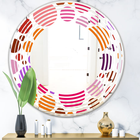 Abstract Geometric Circular Retro II - Modern Round or Oval Wall Mirror - Wave