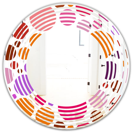 Abstract Geometric Circular Retro II - Modern Round or Oval Wall Mirror - Wave