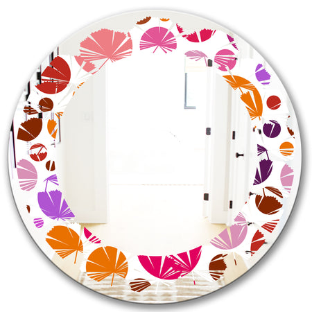 Abstract Geometric Circular Retro II - Modern Round or Oval Wall Mirror - Leaves