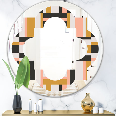 Abstract Retro Geometric IX - Modern Round or Oval Wall Mirror - Quatrefoil