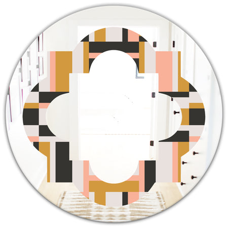 Abstract Retro Geometric IX - Modern Round or Oval Wall Mirror - Quatrefoil