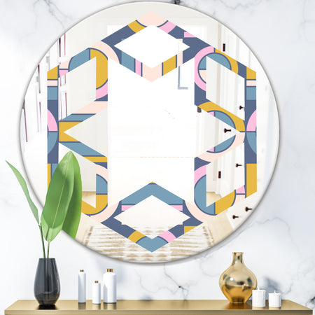 Retro Circular Design I - Modern Round or Oval Wall Mirror - Hexagon Star