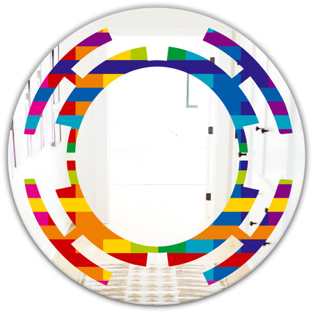 Rainbow colors simple geometric pattern. - Modern Round or Oval Wall Mirror - Space