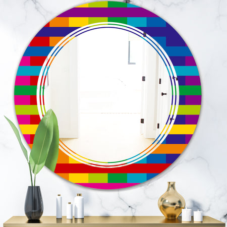 Rainbow colors simple geometric pattern. - Modern Round or Oval Wall Mirror - Triple C