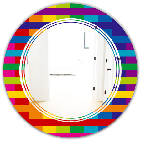 Rainbow colors simple geometric pattern. - Modern Round or Oval Wall Mirror - Triple C