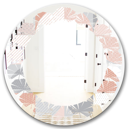 Round geometric textured pattern - Modern Round or Oval Wall Mirror - Leaves