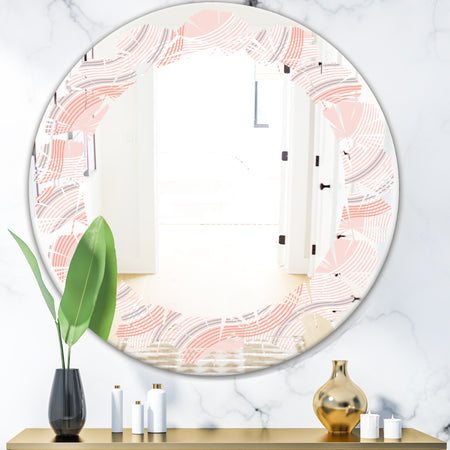 Pink Elegant Pastel Waves - Modern Round or Oval Wall Mirror - Leaves