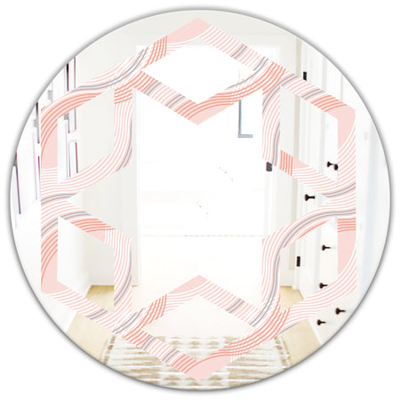 Pink Elegant Pastel Waves - Modern Round or Oval Wall Mirror - Hexagon Star