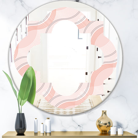 Pink Elegant Pastel Waves - Modern Round or Oval Wall Mirror - Quatrefoil