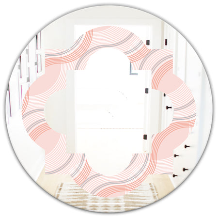 Pink Elegant Pastel Waves - Modern Round or Oval Wall Mirror - Quatrefoil