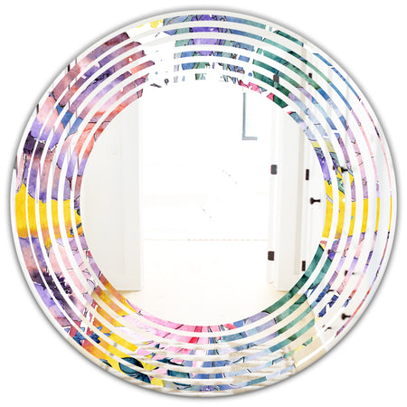 Retro Floral Botanical V - Cottage Round or Oval Wall Mirror - Wave
