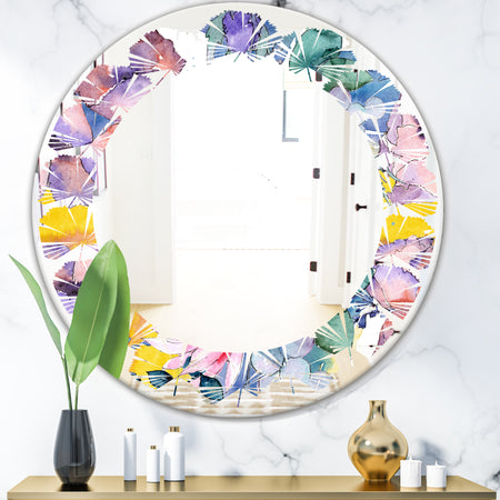 Retro Floral Botanical V - Cottage Round or Oval Wall Mirror - Leaves