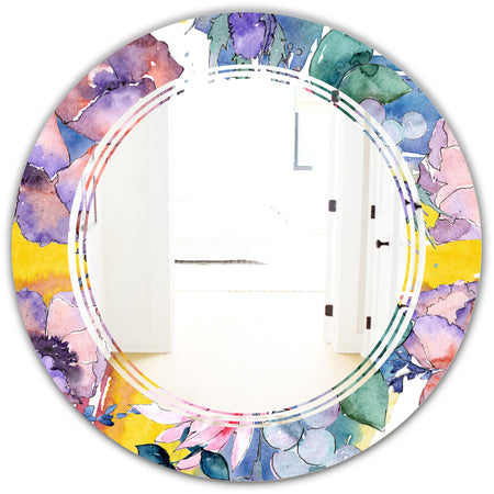 Retro Floral Botanical V - Cottage Round or Oval Wall Mirror - Triple C