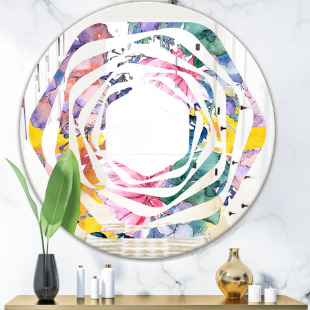 Retro Floral Botanical V - Cottage Round or Oval Wall Mirror - Whirl