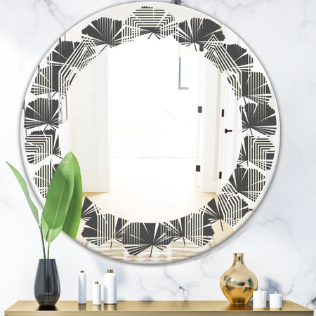 Mimimal Black and White Design III - Modern Round or Oval Wall Mirror - Leaves