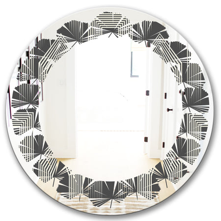 Mimimal Black and White Design III - Modern Round or Oval Wall Mirror - Leaves
