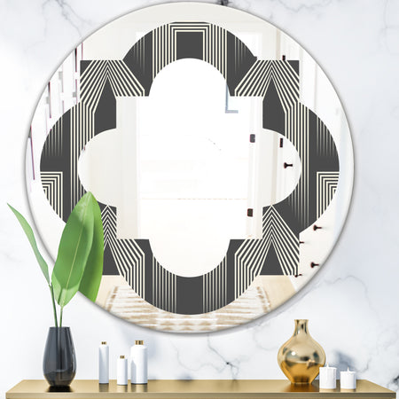 Mimimal Black and White Design III - Modern Round or Oval Wall Mirror - Quatrefoil