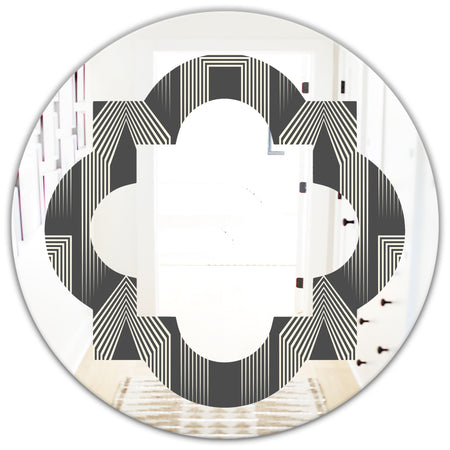 Mimimal Black and White Design III - Modern Round or Oval Wall Mirror - Quatrefoil