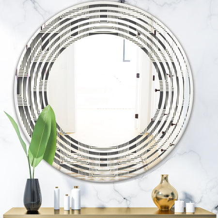 Mimimal Black and White Design I - Modern Round or Oval Wall Mirror - Wave