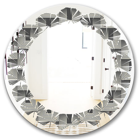 Mimimal Black and White Design I - Modern Round or Oval Wall Mirror - Leaves