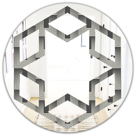 Mimimal Black and White Design I - Modern Round or Oval Wall Mirror - Hexagon Star