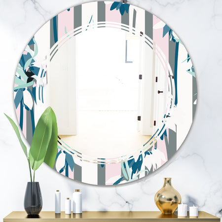 Retro Handdrawn Lilies - Modern Round or Oval Wall Mirror - Triple C