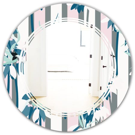 Retro Handdrawn Lilies - Modern Round or Oval Wall Mirror - Triple C