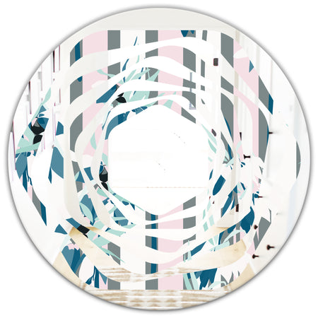 Retro Handdrawn Lilies - Modern Round or Oval Wall Mirror - Whirl