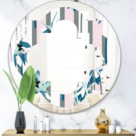 Retro Handdrawn Lilies - Modern Round or Oval Wall Mirror - Quatrefoil