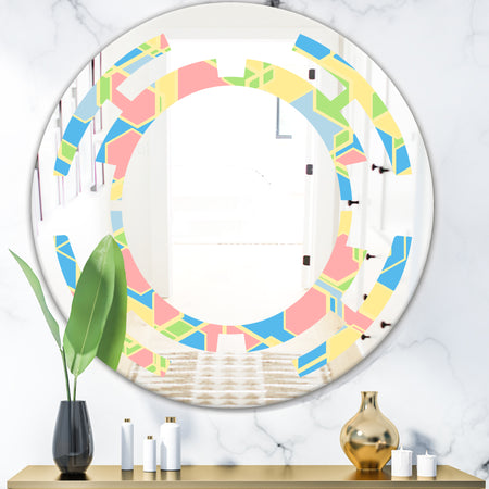 Geometrical Pastel Abstract II - Modern Round or Oval Wall Mirror - Space