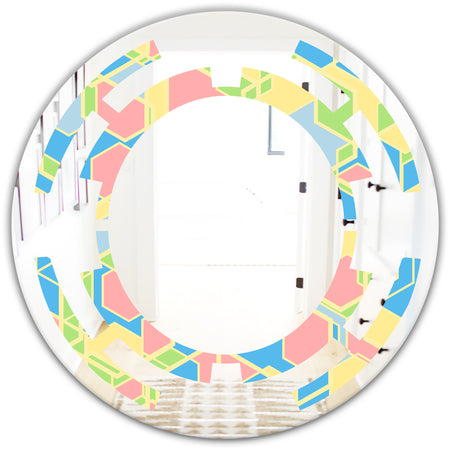 Geometrical Pastel Abstract II - Modern Round or Oval Wall Mirror - Space