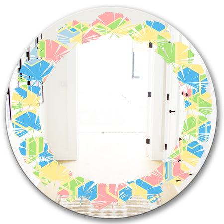 Geometrical Pastel Abstract II - Modern Round or Oval Wall Mirror - Leaves