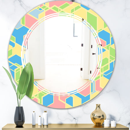 Geometrical Pastel Abstract II - Modern Round or Oval Wall Mirror - Triple C