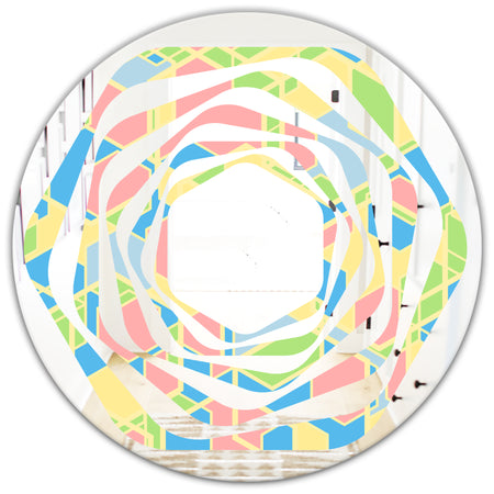 Geometrical Pastel Abstract II - Modern Round or Oval Wall Mirror - Whirl