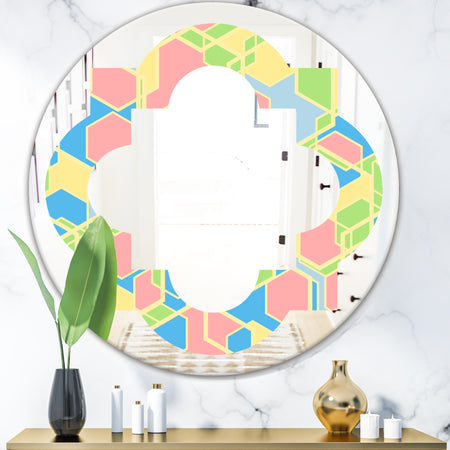 Geometrical Pastel Abstract II - Modern Round or Oval Wall Mirror - Quatrefoil