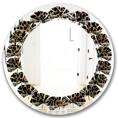 Leopard Fur Safari V - Modern Round or Oval Wall Mirror - Leaves