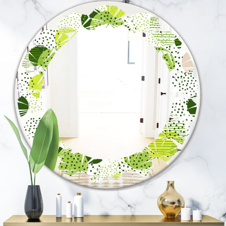 Circular Abstract Retro Geometric X - Modern Round or Oval Wall Mirror - Leaves