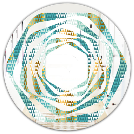 Retro Hexagon Pattern IV - Modern Round or Oval Wall Mirror - Whirl